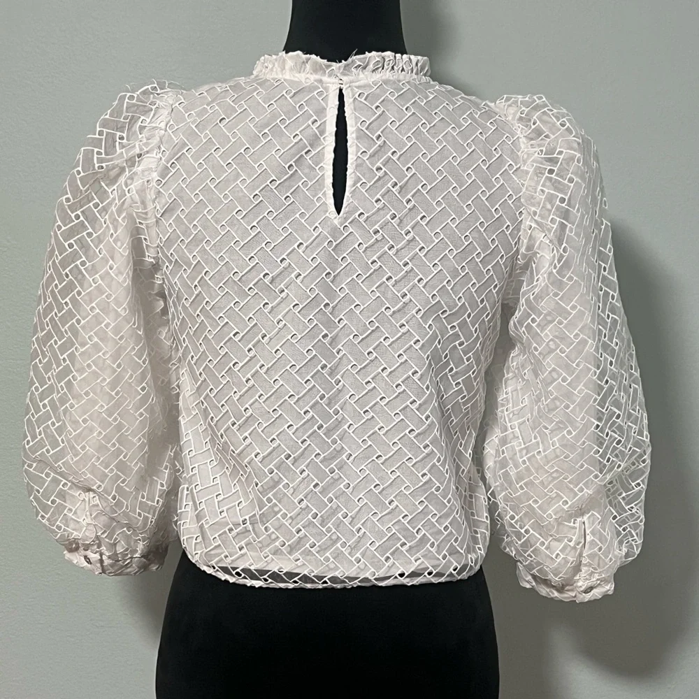 ZARA Puff Sleeve Mesh Eyelet Top - XS